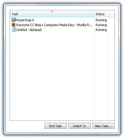 pas de barre de menu sur le gestionnaire d'objectifs Windows