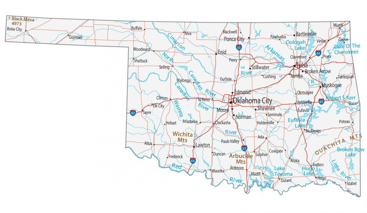 Oklahoma stad inte identifierad på vägatlas