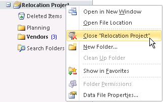 open a close personal folder in outlook