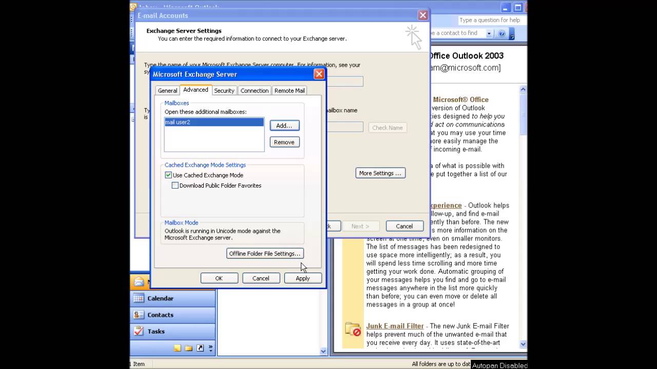 ouvrir une toute nouvelle boîte aux lettres dans Outlook 2003