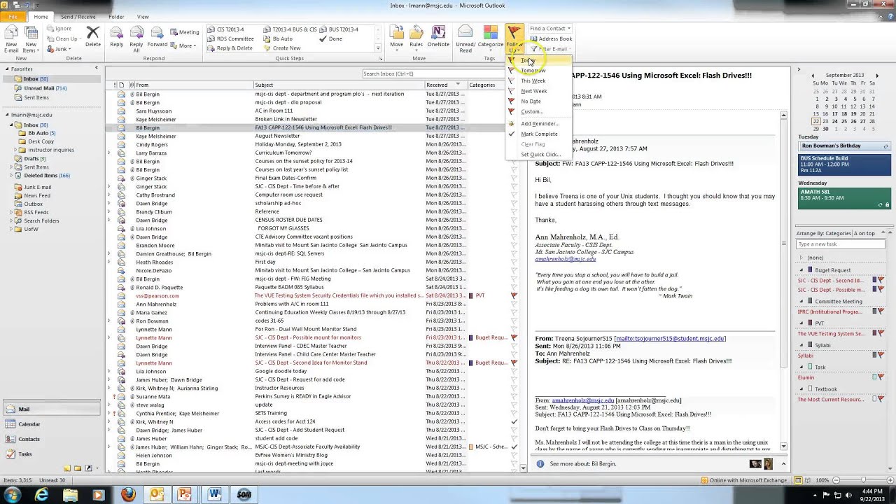 organizing 디렉토리 in Outlook 2010