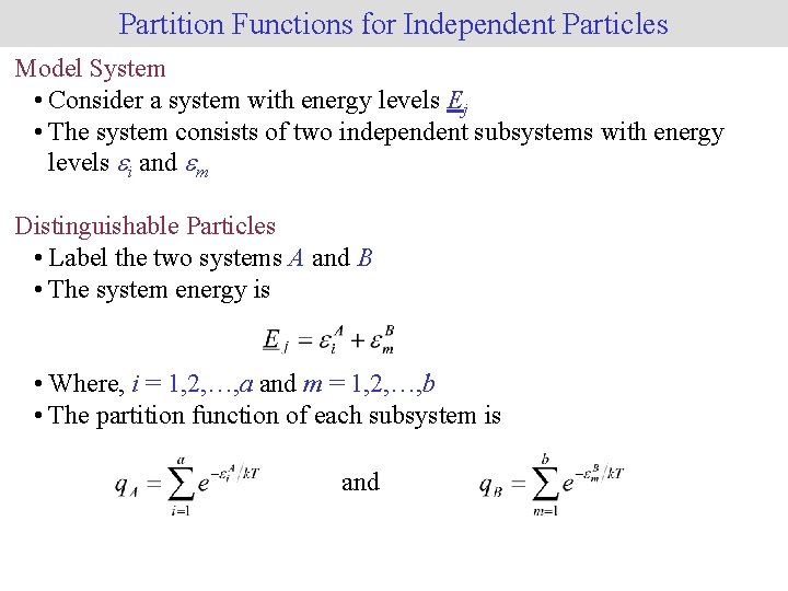 partition functions of subsystems