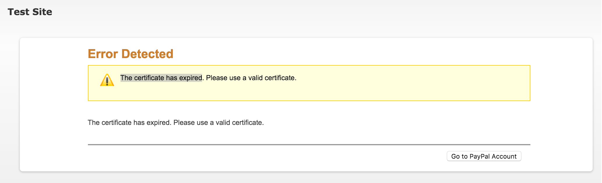 ошибка идентификатора сертификата PayPal