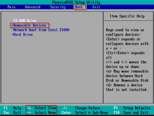 menu de inicialização do BIOS do Phoenix