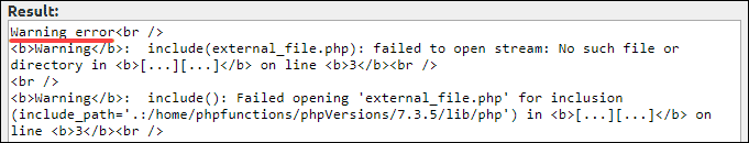 Esempio di messaggio di errore php