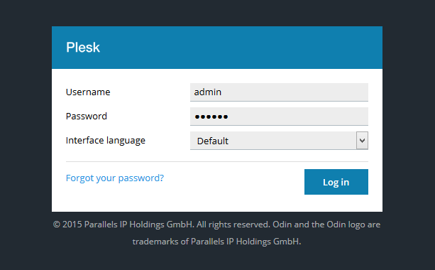URL-адрес для входа в панель управления plesk