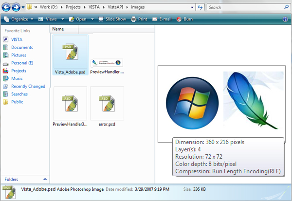prévisualiser les fichiers personnels psd dans Windows Vista