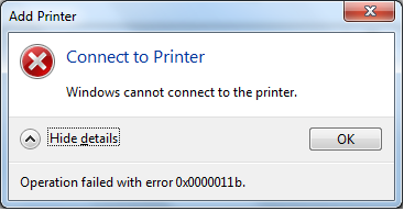 erreur d'amélioration de l'imprimante