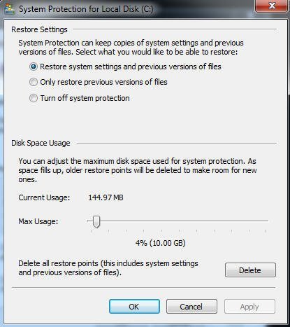 purgar restauración del sistema de Windows 7