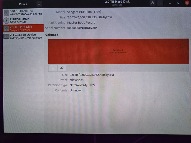 leggi il file system grezzo del computer ubuntu