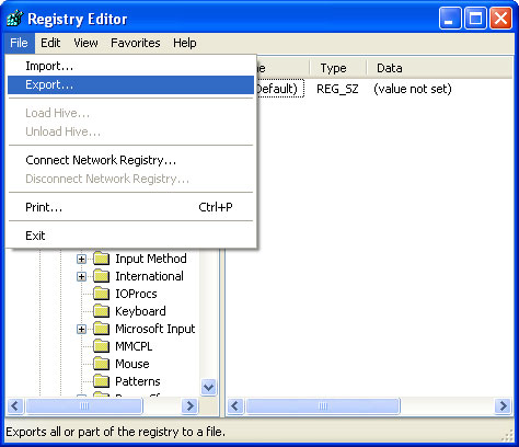 archivo de registro en windows xp