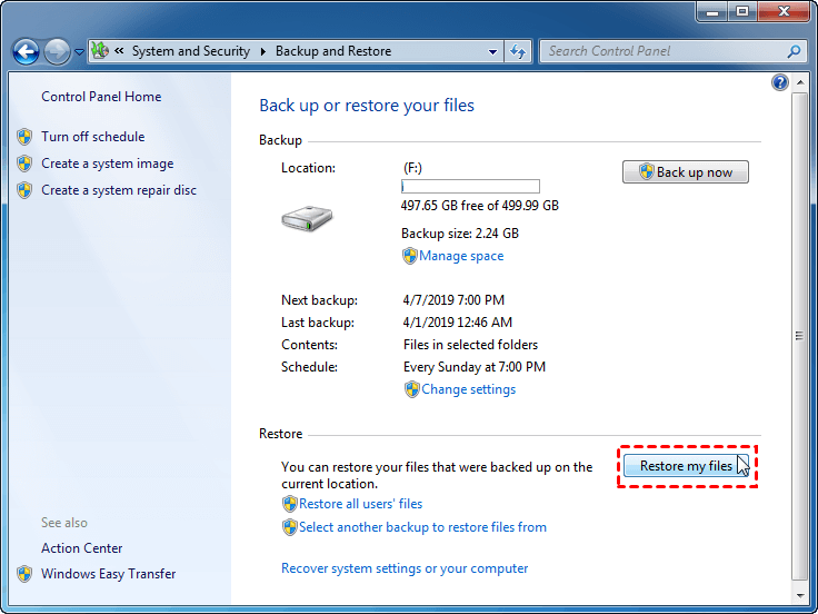 reinstalar la falta de archivos de Windows 7