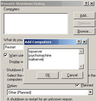 удаленное завершение работы в Windows 2003