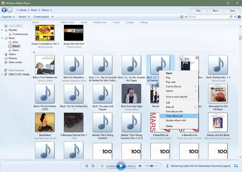 eliminar la carátula del álbum en Windows Media Unit 12