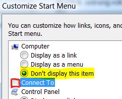 remove symbol from start menu vista
