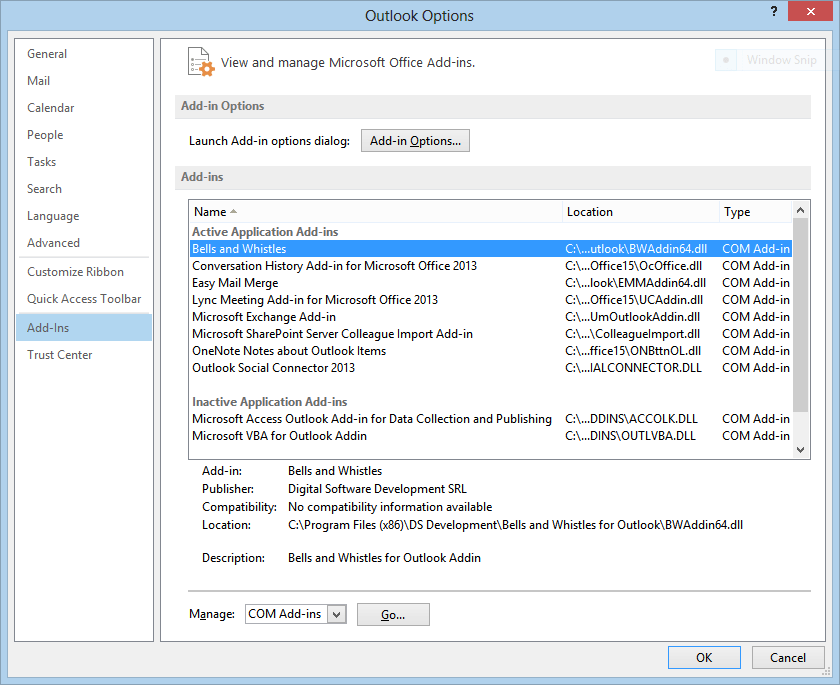 remove send to bluetooth add-in outlook