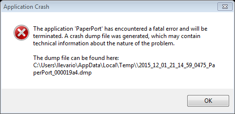 Komunikat o błędzie programu Scansoft Paperport