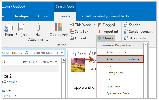 Wyszukiwanie załączników wiadomości e-mail w programie Outlook 2010