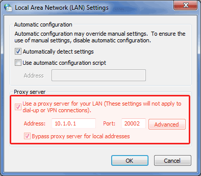configurer un proxy étendu dans Windows XP