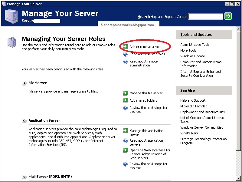 e-mail de configuração com relação ao servidor Windows 2003