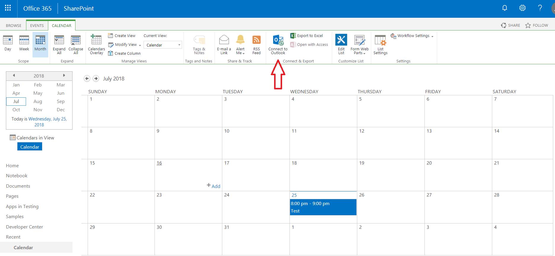 sharepoint calendaring into outlook