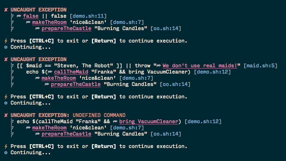 manuseio de passos errados do comando shell script