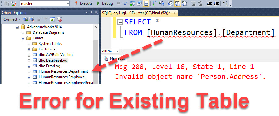 sql error 208 occurred when accessing program
