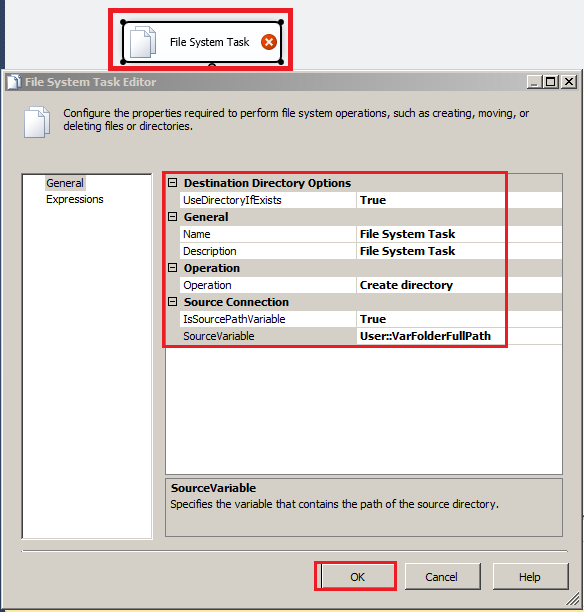 ssis file system task create directory date