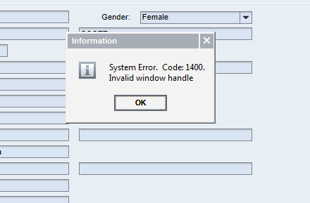 system Error. Code 1400. Invalid Window Handle