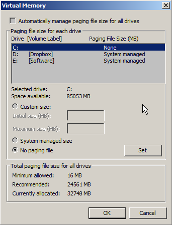 sistema muito em memória virtual windows 2000