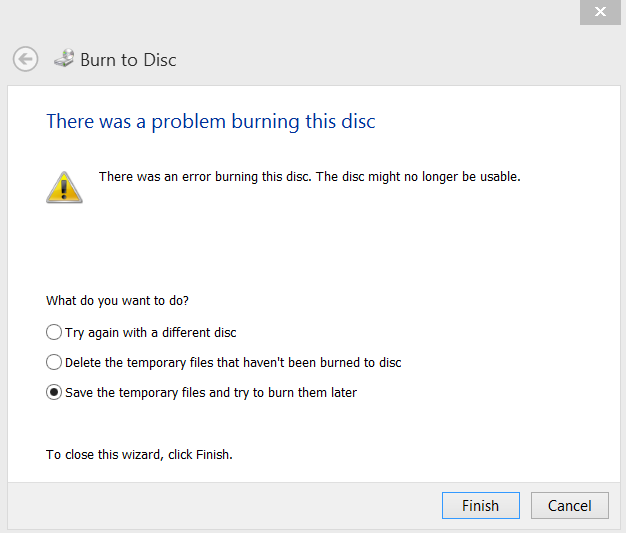 there was an error burning this disc windows 8