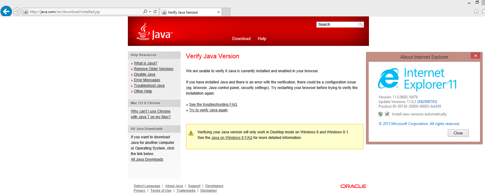 Fehlerbehebung für Java Internet Explorer