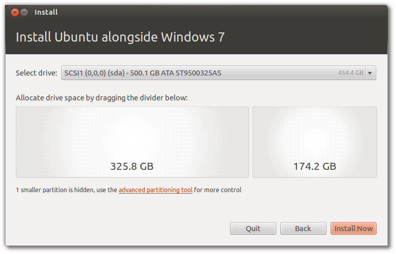 Tamaño de instalación de Ubuntu Windows Installer