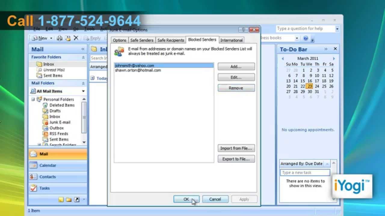 разблокировать отправителя в Outlook 2007