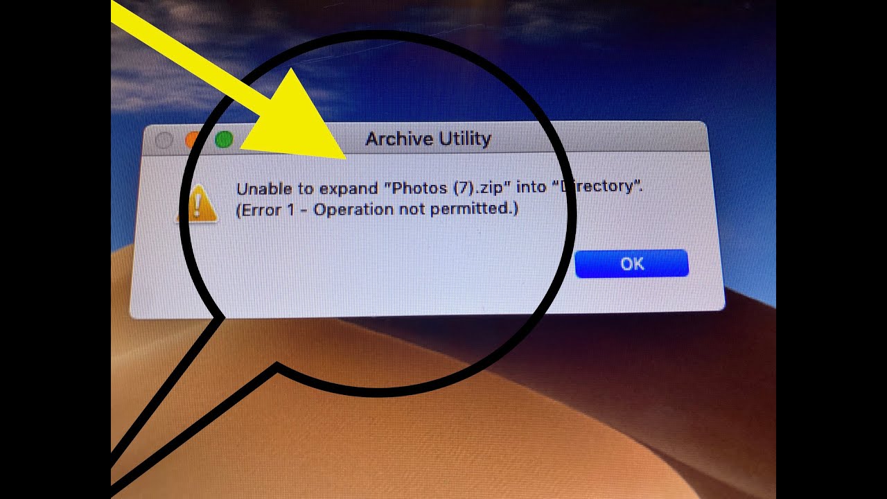 unzip files mac error 1 операция абсолютно не разрешена