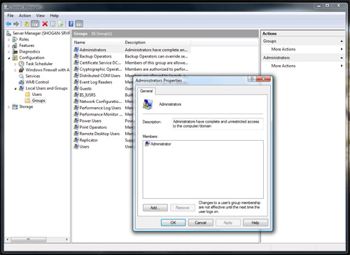 управление пользователями в Windows Internet Hosting Server 2008