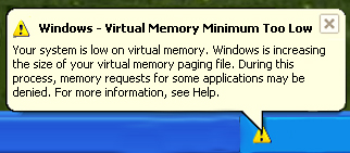 virtuel de la mémoire interne faible en réparation xp