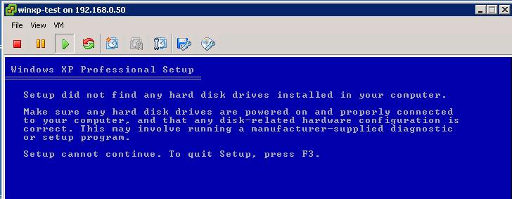 vmware zawiesza się system operacyjny Windows XP nie znaleziono