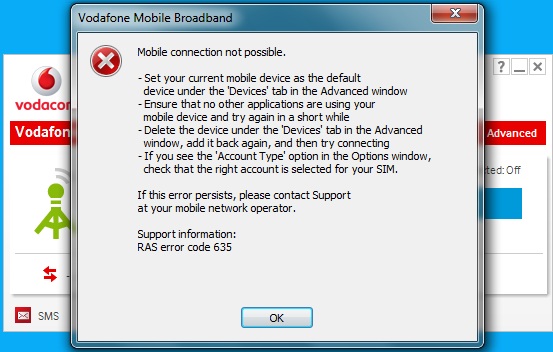 Vodafone błąd komputera USB