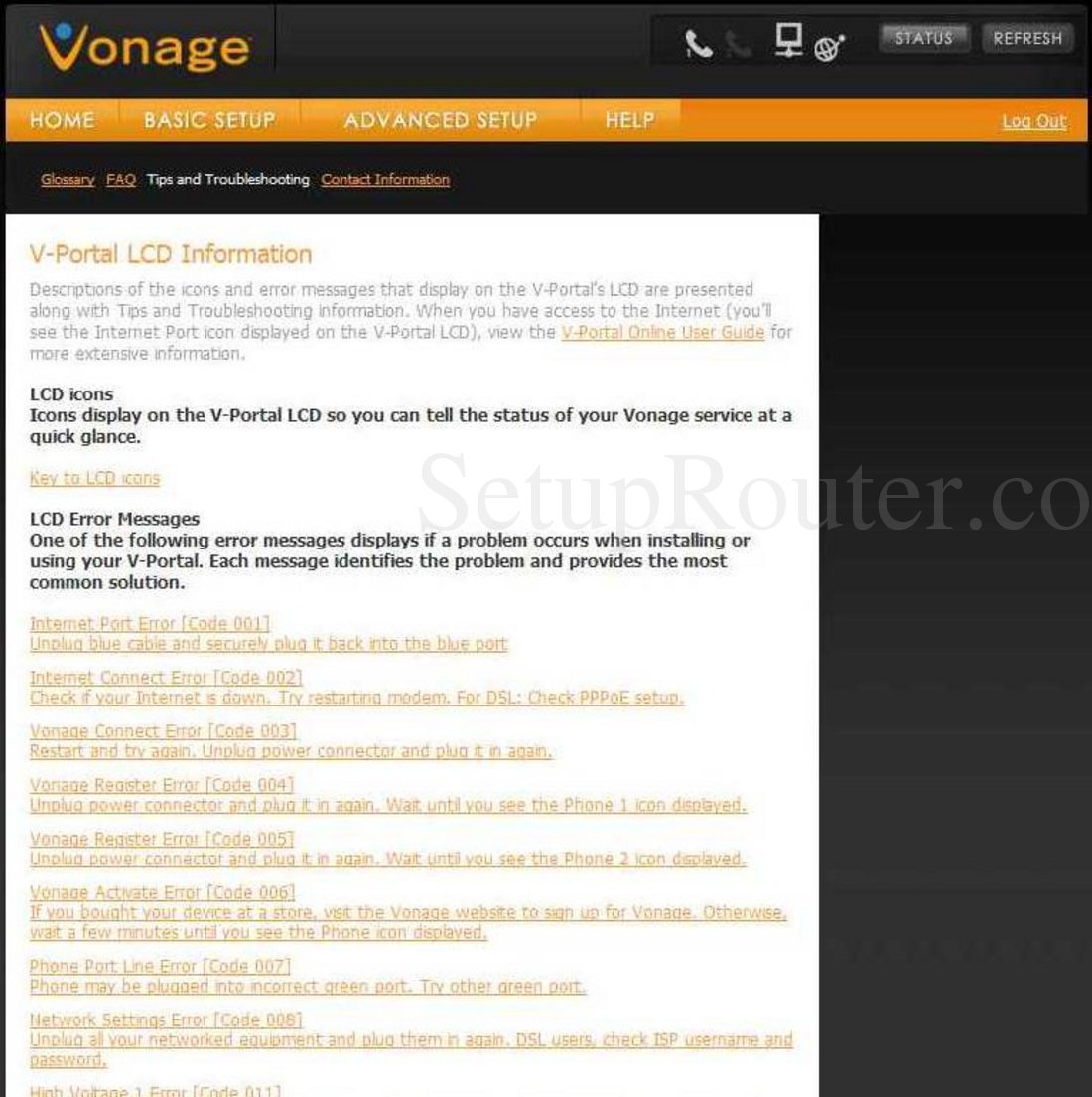 vonage down message 004