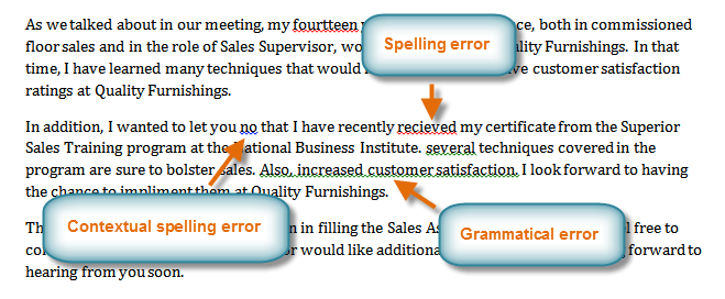 what denotes a contextual spelling error in word 2010