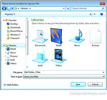 dónde estaría la carpeta de la biblioteca en Windows 7