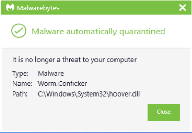 will Malwarebytes detach conficker