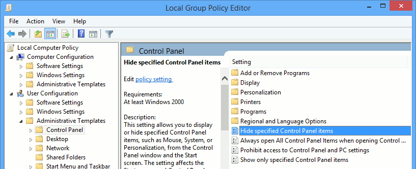 stratégie de groupe Windows 09 supprimer le menu de démarrage des outils d'administration