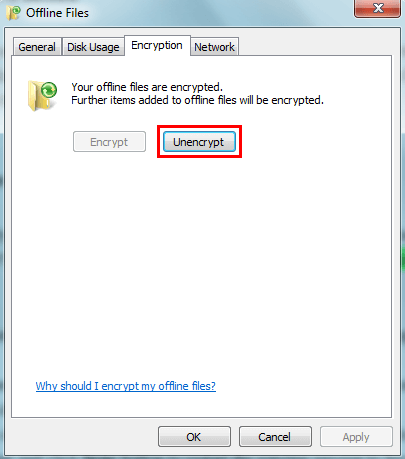 errore di accesso negato ai file personali offline di Windows 7