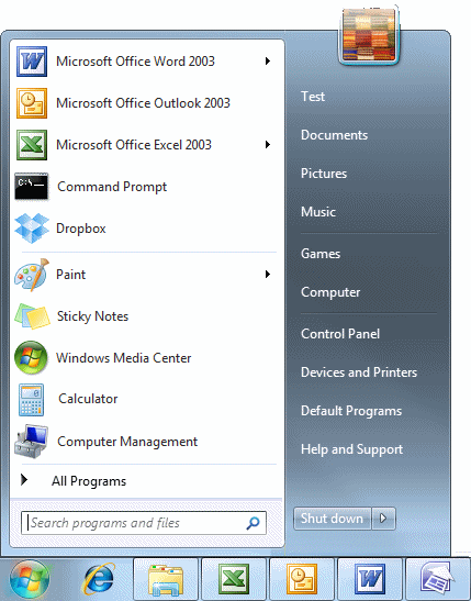windows 7 생각 메뉴에 사용자 이름 표시