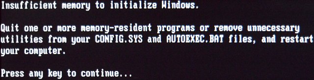 Windows 95 недостаточно памяти для загрузки системных файлов
