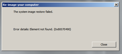 windows carry out restore element not found