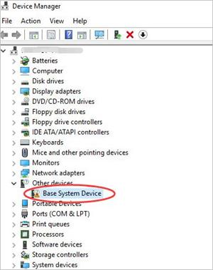 dispositivo del sistema di base di Windows Device Manager