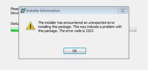 windows installer code erreur 2203